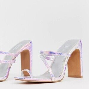 ASOS iridescent Heckle toe loop barely there block heel sandals women’s size 6